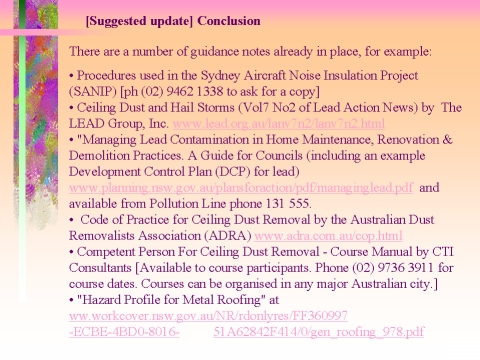 Suggested update for Ceiling Dust Removal,  Conclusion, slide 52