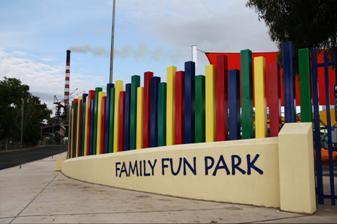 Photographer: Hugh O�Brien. Title: Playground In Shadow Of Lead Smelter, Mt Isa, Queensland. 