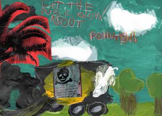 Artist Liam Hutchinson, Home School, aged 10. Title: Environment�s Pollution. Lead-Safety Message: Let the public know about pollution